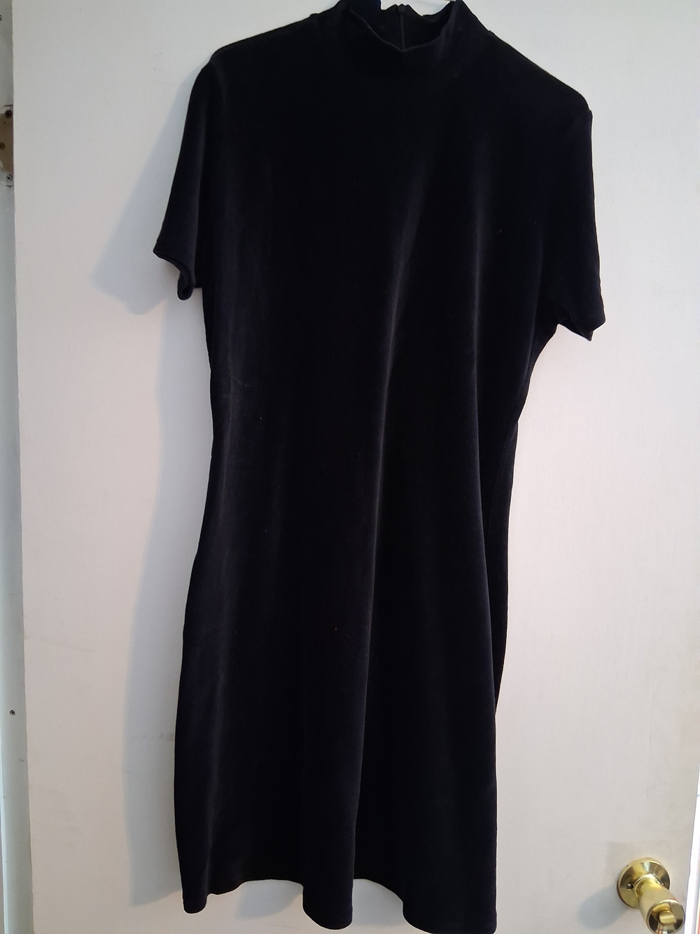 Classic Black Velvet Midi Dress with Mock Neck
